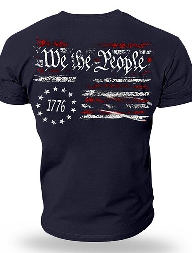  تي شيرت رجالي وطني "نحن الشعب 1776" علم أمريكي برسومات بأكمام قصيرة - زيتوني