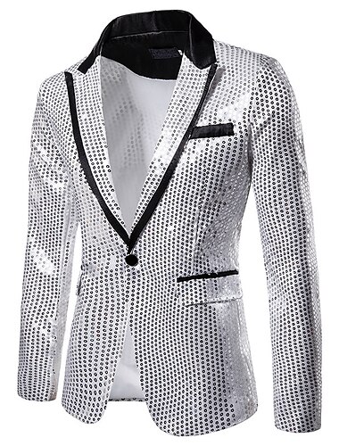  мужской блейзер с пайетками в стиле ретро 70-х годов для вечеринок в стиле дискотека с галстуком-бабочкой, классический покрой, однобортный, однобортный, на одной пуговице, черный, серебристый,
