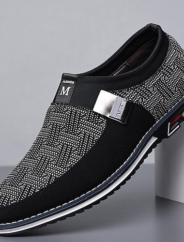  Men's Loafers & Slip-Ons Dress Shoes Leatherette Loafers Walking Casual British Daily Party & Evening Leather Warm Booties / Ankle Boots Loafer Black+Gray Black Blue Striped Summer Spring