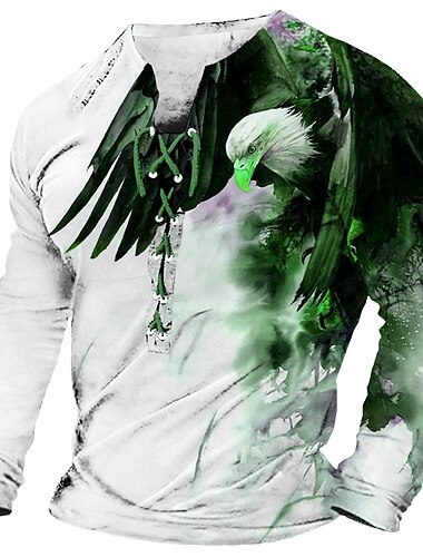  Herren T Shirt T-Shirt Grafik Tiermotiv Adler Kragen Bekleidung 3D-Druck Lässig Täglich Ausgehen Langarm Schnürung Druck Polyester Vintage Mode Designer Stilvoll Bequem
