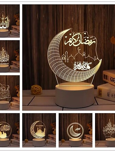  eid mubarak 3d decoraciones de luz nocturna acrílico led islámico musulmán ramadan festival suministros para la decoración del hogar lámpara de noche decoración del dormitorio