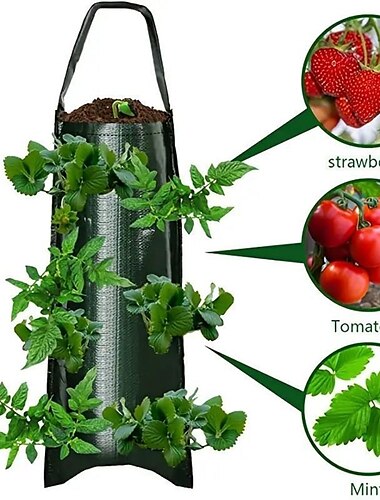 Hängende Erdbeer-Anbautasche, Erdbeer-Anbautasche mit 8 Löchern für Erdbeer-Tomaten und Paprika, umgedrehte Tomaten-Anbautasche, Gemüse-Anbautasche, Gartenbedarf