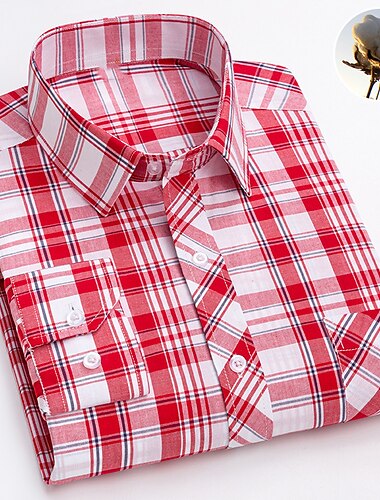  Herren Oberhemd Plaid Hochzeit Büro / Geschäftlich Hellgelb Hellblau Schwarz Wein Langarm Umlegekragen Frühling & Herbst Bekleidung Vordertasche