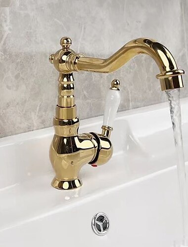  mitigeur de lavabo de salle de bain mono en laiton, robinets de lavabo à levier unique montés sur le pont robinet à poignée en céramique, robinets de navire à tuyau froid et chaud à un trou