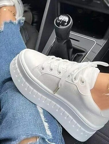  γυναικεία sneakers με κορδόνια σε λευκό πλατφόρμα με χοντρή σόλα - μοντέρνα casual παπούτσια για streetwear και καθημερινό στυλ