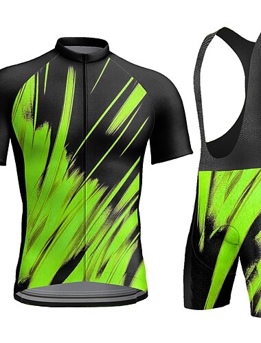  21Grams Herren Radtrikot mit Radhose kurz Trägern fahrradbekleidung Kurzarm MTB Mountain Rennrad Gelb Rote Blau Fahhrad Feuchtigkeitsabsorbierend Rasche Trocknung Elasthan Sport Geometrisch Bekleidung