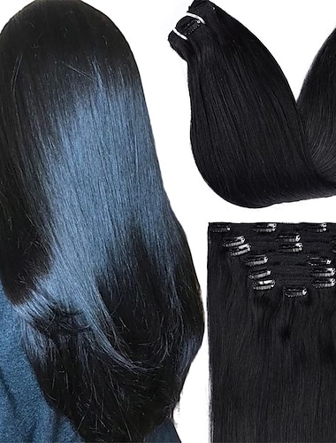  clip dans les extensions de cheveux vrais cheveux humains doux & Naturel jet noir remy sans couture clip ins 120g 7 pièces clip sur les extensions de cheveux clip dans les cheveux humains pour les