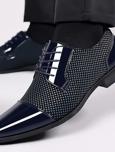  Miesten Oxford-kengät Derby-kengät Nahkatavarat Liiketoiminta Vapaa-aika Englantilainen Häät Juhlat PU Hengittävä Venyvä nauha Musta Sininen Harmaa Kesä Kevät