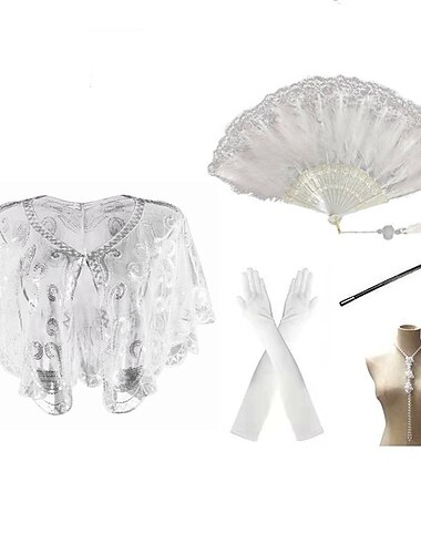  vrouwen 5 stks accessoires set jaren 1920 the great gatsby pailletten sjaals mantel veer fans handschoenen parel accessoires sigaret stok