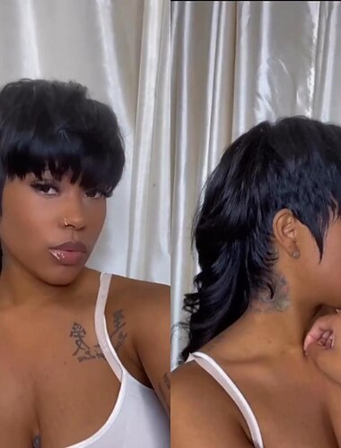  Modèle longueur pleine machine faite perruque avec frange indien vierge perruques de cheveux humains pour les femmes noires queue d'aronde droite remy