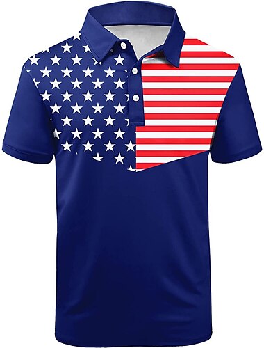  Herren Amerikanische Flagge Veteranen Poloshirts Golfshirt Kurzarm Polo-Shirts Hemden mit Kragen Lässig Streetwear Urlaubskleidung Party-Outfits Knöpfe 3D-Druck Weiß Marineblau Blau