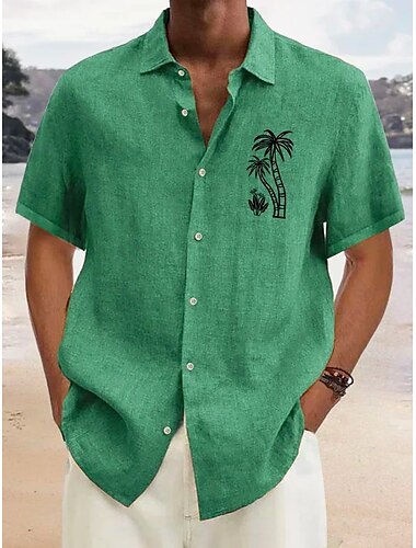  Herren Batik Hemd Knopfhemd Kurzarm Tropisch Mode Streetwear Straße Täglich Ausgehen Sommer Frühling Umlegekragen Druck Button-Down Purpur Fuchsie Braun Grün Weiß + Weiß
