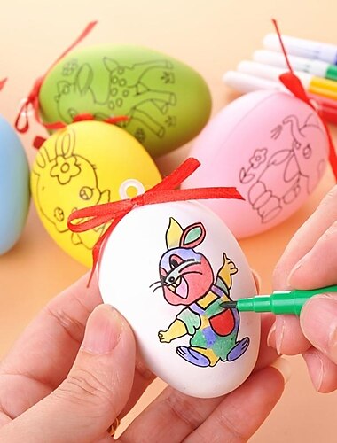  1 Packung, kreative handgemachte DIY-Ostereier für Kinder, handgefertigte Cartoon-gemalte, handbemalte Eierschalenspielzeuge von kleinen Kindern, Ostergeschenke für Kinder