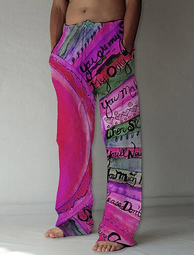  Voor heren Broek Zomerbroek Strandbroeken Trekkoord Elastische taille 3D-afdrukken Brief Grafische prints Comfort Casual Dagelijks Feestdagen Streetwear Hawaii Geel Blozend Roze