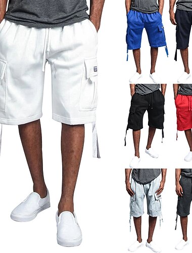  Homens Shorts ativos Bermuda Cargo Calção Bolsos Tecido Conforto Respirável Ao ar livre Diário Para Noite Moda Roupa de rua Preto Branco