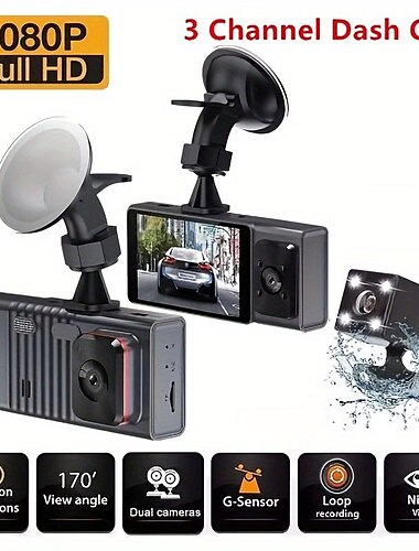  3 kanaals dash cam voor en achter binnen 1080p dash ir nachtzicht loop opname auto dvr camera met 3 inch ips scherm 3 camera's auto dashcam