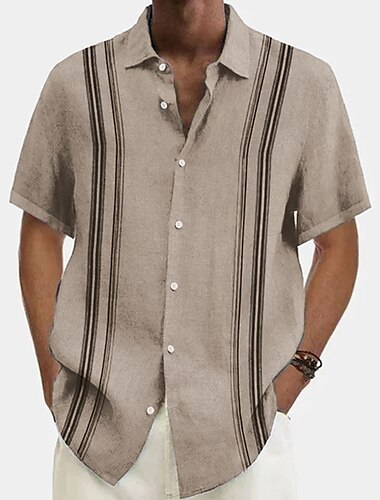  Voor heren Zomer overhemd Normaal shirt Strand hemd Gestreept Vakantie Hawaii Blauw Groen Khaki Grijs Korte mouw Strijkijzer Zomer Kleding Voorvak