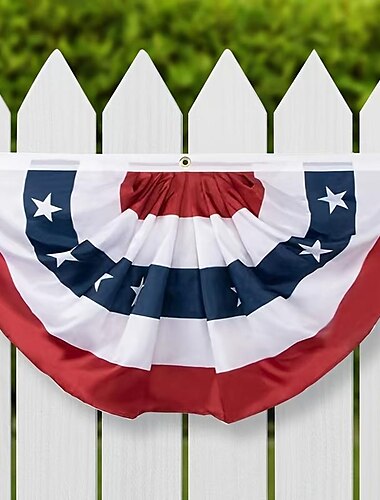  Amerikaanse patriottische geplooide fanvlaggen, 4 juli-decoraties voor buiten, vlaggenbanners, geplooide fanvlaggen van Amerikaanse vlaggen, patriottische wimpels voor buiten, rood-wit-blauwe vlaggendecoraties