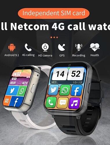  696 PG668 Smartwatch 2.08 Zoll Smart Watch Telefon Bluetooth 4G Schrittzähler AktivitätenTracker Herzschlagmonitor Kompatibel mit Android iOS Damen Herren GPS Freisprechanlage Mediensteuerung IP 67