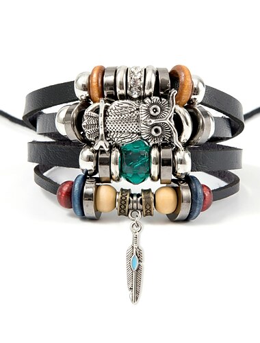  Türkis Herren gewebtes Leder Holzperlenarmband mehrschichtiger Anhänger Perlen Damenarmband DIY Paar Stil