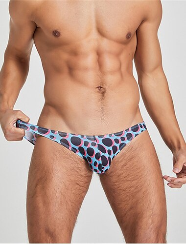  Herren 1 PC Slip Bedruckt Polyester Elasthan Waschbar Komfortabel Grafik-Drucke Tiefe Hüfthöhe Schwarz Blau