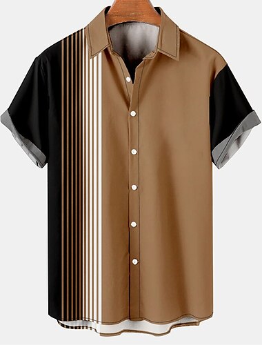  男性用 シャツ ボタンアップシャツ サマーシャツ ボーリングシャツ カラーブロック 折襟 ピンク ブルー ブラウン グレー アウトドア ストリート 半袖 ボタンダウン 衣類 ファッション 1950年代風 カジュアル 高通気性