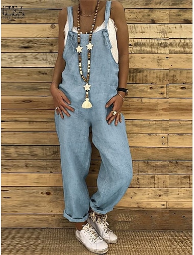  dames overall zak effen kleur vierkante hals streetwear dagelijks vakantie normale pasvorm mouwloos zwart wijn blauw s m l zomer herfst cowgirl jeans & westernkleding