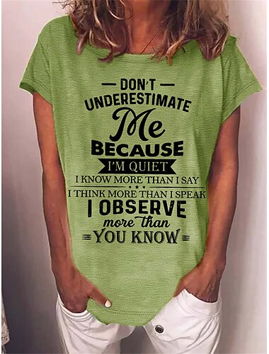  Pentru femei Tricou Scrisă Text Argou amuzant De Bază Manșon scurt Rotund Topuri obișnuite Zilnic Sfârșit de săptămână Imprimeu Negru Roșu-aprins Albastru piscină Trifoi Primăvară, toamnă, iarnă, vară