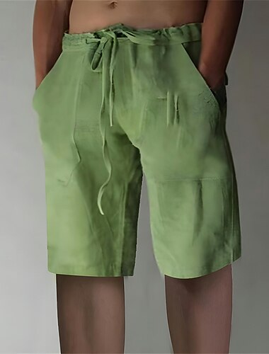  Voor heren Linnen korte broek Zomer korte broeken Trekkoord Elastische taille Voorvak Effen Comfort Zacht Knielengte Casual Dagelijks Modieus Klassieke Stijl Zwart Wit