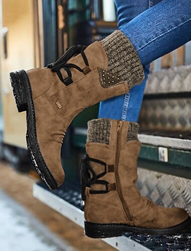  Damenstiefeletten aus grauem Wildleder mit Strickbündchen und Schnürdetail - stylische Winterstiefel mit seitlichem Reißverschluss und robuster Sohle