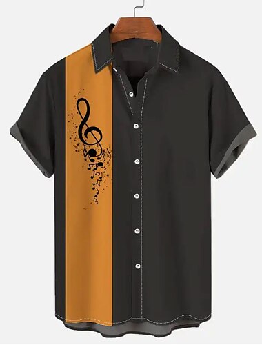  Herren Noten Hemd Bowlinghemd Knopfhemd Kurzarm Sport Mode Streetwear Lässig Täglich Wochenende Sommer Frühling Umlegekragen Druck Button-Down Schwarz / Weiß Schwarz Weiss + schwarz Weiß Orange