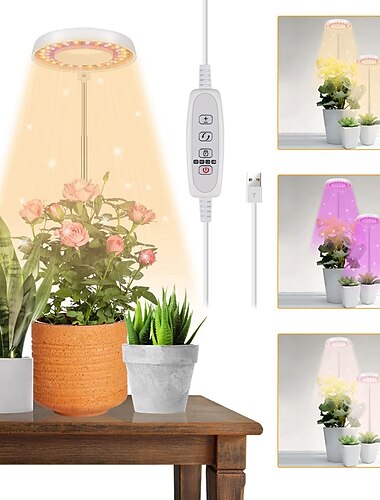  Anillo de Ángel, luces de cultivo para plantas de interior, lámpara de planta de halo de espectro completo regulable por usb con temporizador, luz de cultivo de semillas en maceta