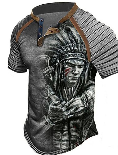  בגדי ריקוד גברים חולצת הנלי חולצת טי Raglan הדפסים גרפיים אינדיאני הנלי ביגוד בָּחוּץ יומי שרוולים קצרים טלאים קפלים אופנתי מעצב מסוגנן וינטאג'