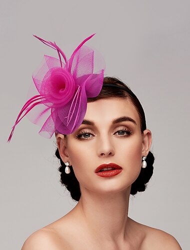  Fascinadores para mujeres para fiestas bodas ocasiones especiales tela de plumas rojo rosa verde vestido para impresionar fascinadores para el derby vestido de día de carrera 2025