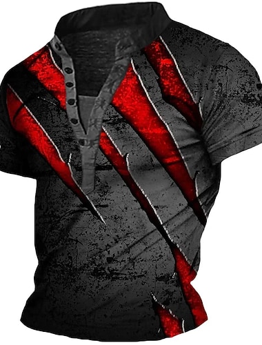  Herren Henley Hemd T-Shirt Grafik Kratzspuren Henley Bekleidung 3D-Druck Outdoor Täglich Ausgehen Kurzarm Druck Button-Down Polyester Mode Lässig Bequem
