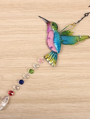  1pc Kolibri gemaltes Windspiel Outdoor-Handwerk leuchtet in der Nacht hängende Verzierung für Fenster Balkon Gartendekoration