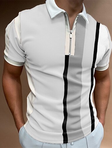  Herren Poloshirts Reißverschluss-Polo Lässig Sport Viertelreißverschluss Kurzarm Mode Basic Farbblock Reißverschluss Sommer Normale Passform Schwarz Gelb Blau Braun Grün Hell Gray Poloshirts