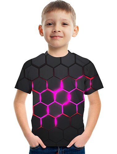  Jungen 3D Graphic Farbblock 3D-Druck T-Shirt Kurzarm 3D-Druck Sommer Sport Strassenmode Basic kinderkleidung 3-12 Jahre