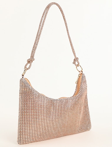  Damaxelväska med silverfärgade strassdetaljer – glittrig hoboväska med knutrem för kvällsfester, bröllop och utekvällar