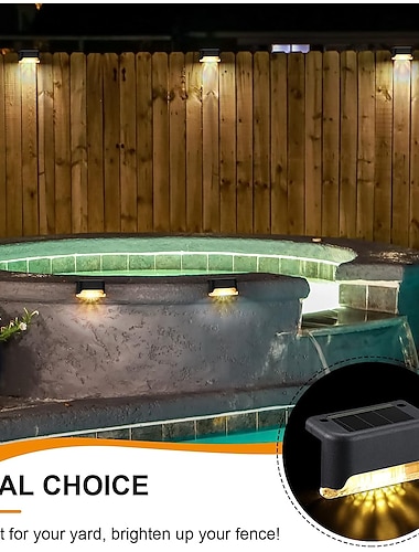  4 stk solenergi trinnlys utendørs led dekk trappelys vanntett led for hagegjerde trinn rekkverk trapp hage uteplass sti ferielys