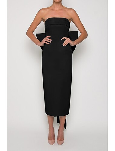  Szűk szabású Midi Báli ruhák Buli Kis fekete ruha Gyönyörű fekete Ujjatlan Pánt nélküli Esküvői vendég Eljegyzés Őszi esküvői fogadás Szatén val vel Csokor 2025