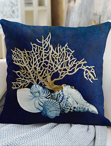  Blue Seashore Coral Double Side Pillow Cover 1PC Soft Decorative Square Cushion Case Pillowcase for Bedroom Livingroom Sofa Couch Chair