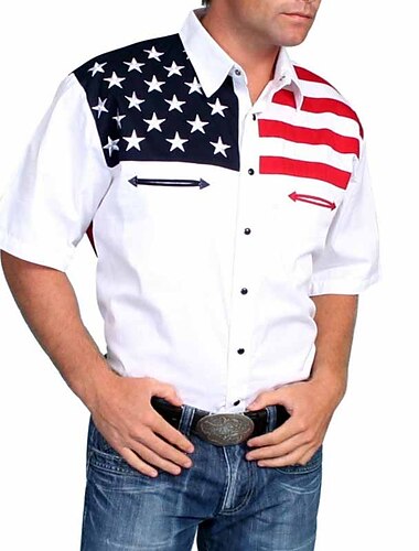  Homme Chemise Chemise Western Imprimés Photos Drapeau américain Col rabattu Blanche Jaune Gris Extérieur Plein Air Manches courtes Imprimer Vêtement Tenue Mode Design Décontractées Flexible