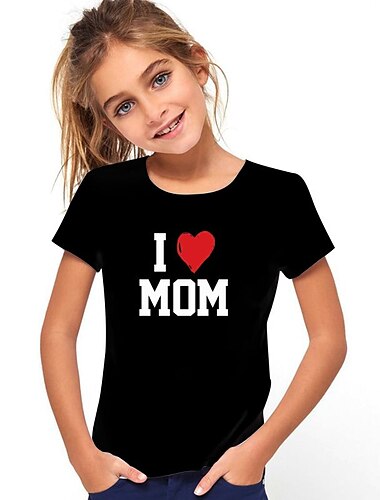  kinderkleidung Mädchen T-Shirt Buchstabe Casual Kurzarm Rundhalsausschnitt Modisch Baumwolle 7-13 Jahre Sommer Hellweiß Schwarz Weiß