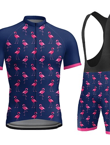  Férfi Kerékpáros dzsörzé kantáros nadrággal Rövid ujjú Hegyi biciklizés Országúti biciklizés Stétszürke Fekete Fehér Grafika Flamingó Bicikli 3D-s párna Gyors szárítás Légáteresztő Spandex Sport