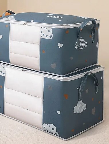  grote opbergtas voor kleding met versterkte handgreep, geschikt voor dekens, beddengoed, opvouwbaar met stevige ritssluiting, doorzichtig venster
