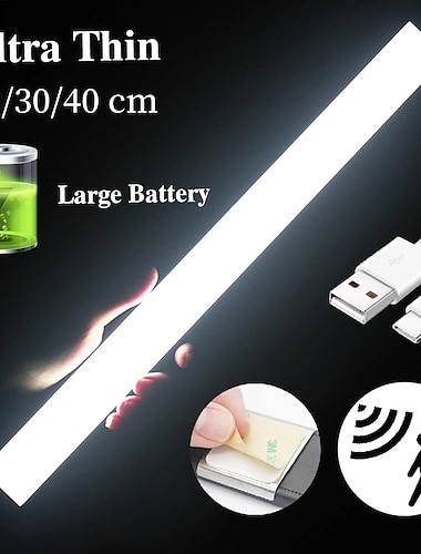  luci notturne a led sensore di movimento usb ricaricabile ultra-sottile armadio da cucina armadio lampada sensore di movimento pir lampada notturna senza fili camera da letto corridoio corridoio