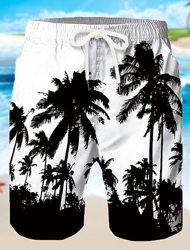  Homens Bermuda de Surf Shorts de Natação Calção Justo de Natação Shorts de verão Shorts de praia Com Cordão com forro de malha Cintura elástica Coqueiro Estampas Abstratas Secagem Rápida Curto Casual