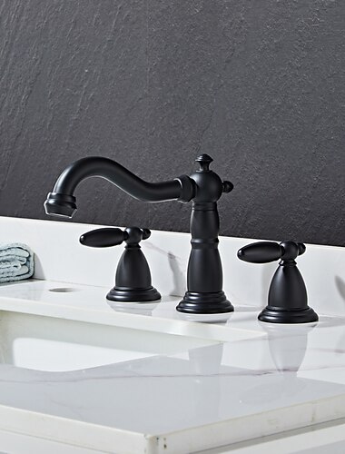  wijdverspreide wastafelmengkraan voor de badkamer, 3-gats 2-greeps messing wastafelkranen vatwaterkraan wasruimte met warme en koude slang op het dek gemonteerd, wastafelkraan
