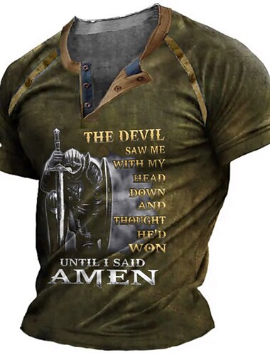  Herren Henley Shirt Tee Graphic Farbblock Tempelritter Henley Bekleidung 3D-Druck Outdoor Casual Kurzarm Patchwork Button-Down Modisch Designer Stilvoll Vintage